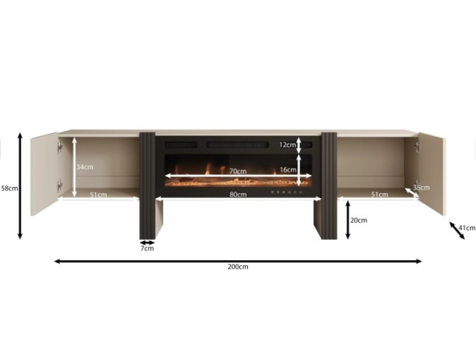 TM TV-Meubel met elektrische sfeerhaard beige 200x41x58 cm