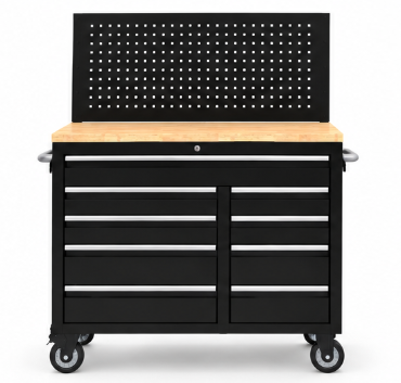 TM 122 cm Profi Tool trolley / Workbench with wooden top and rear wall