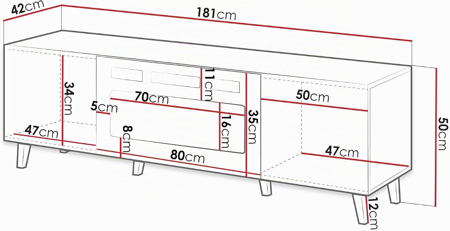 Tv-meubel Modern design met elektrische openhaard 181x42x50 cm Zwart
