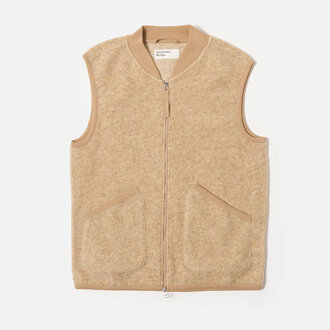 Universal Works Universal Works Zip Waistcoat Wool Fleece Fawn