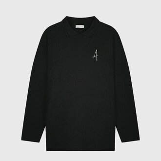 Ampére Ampère FW25 Gijs Wavy Jacquard L/S Polo Pirate Black Ampére Ampère FW25 Gijs Wavy Jacquard L/S Polo Pirate Black