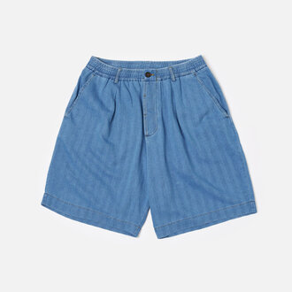 Universal Works Universal Works Pleated Trackshort Herringbone Washed Indigo