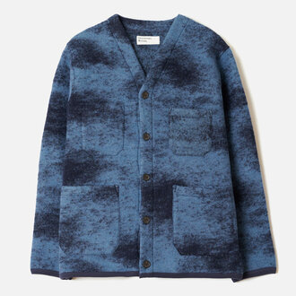 Universal Works Universal Works Cloud Camo Knit Cardigan Blue