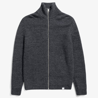 Norse Projects Norse Projects Hagen Wool Cotton Rib Full Zip Jacket Dark Grey Melange