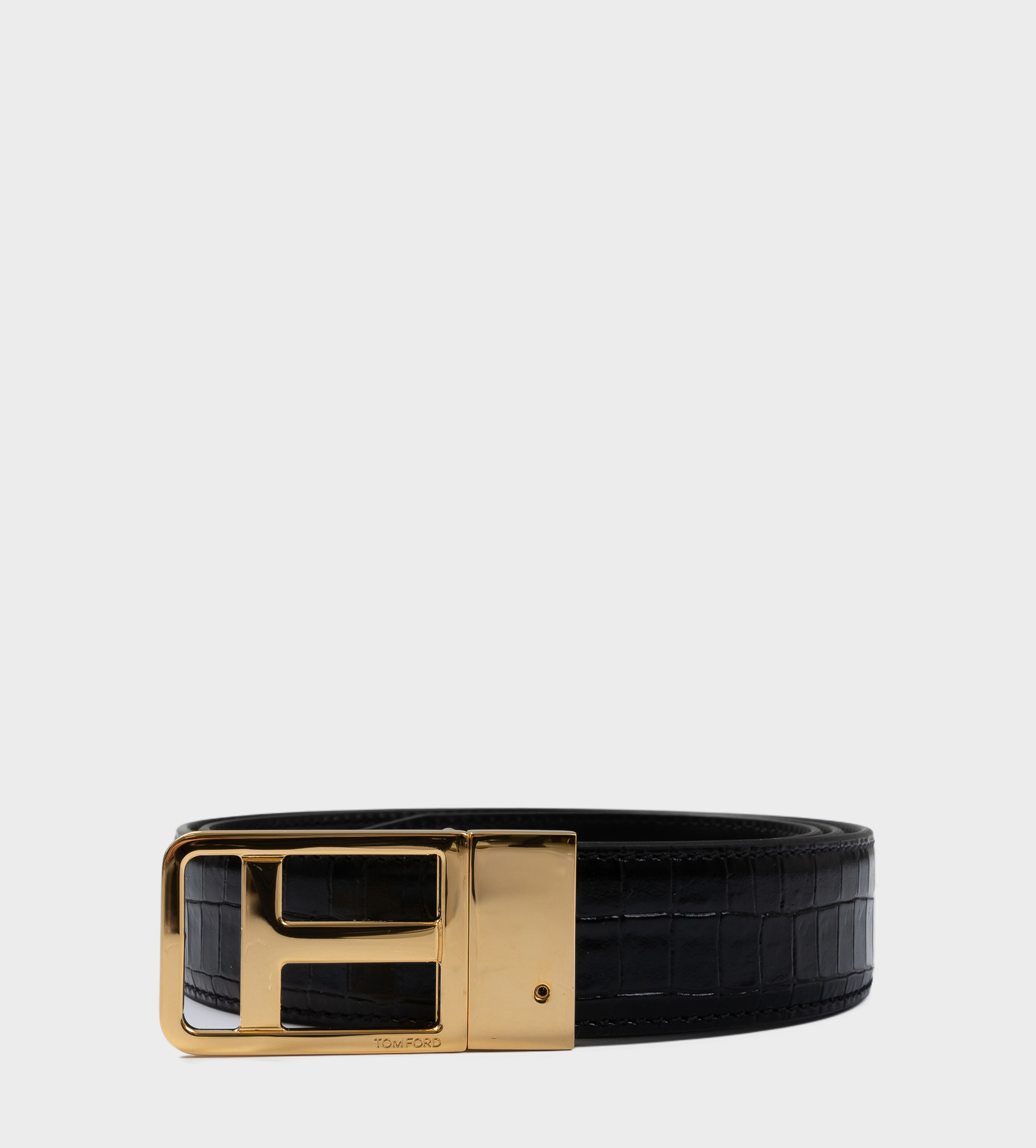 TOM FORD Logo-Buckle Croco-embossed Belt Black