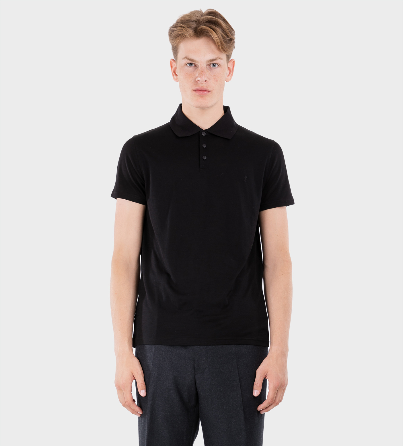 SAINT LAURENT Monogram Polo Shirt Wool Black
