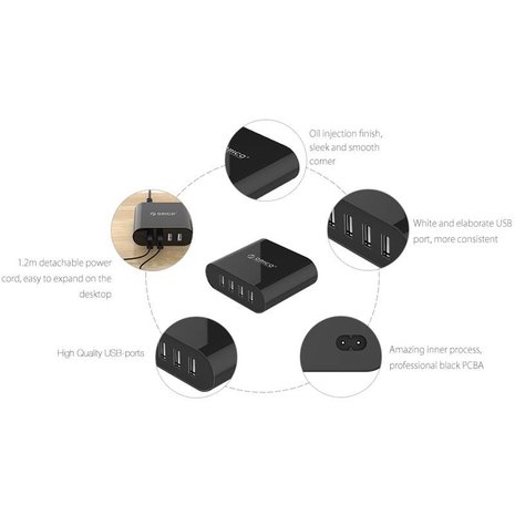 Movadi Movadi CB-4U 4-poort USB Multi Lader Zwart