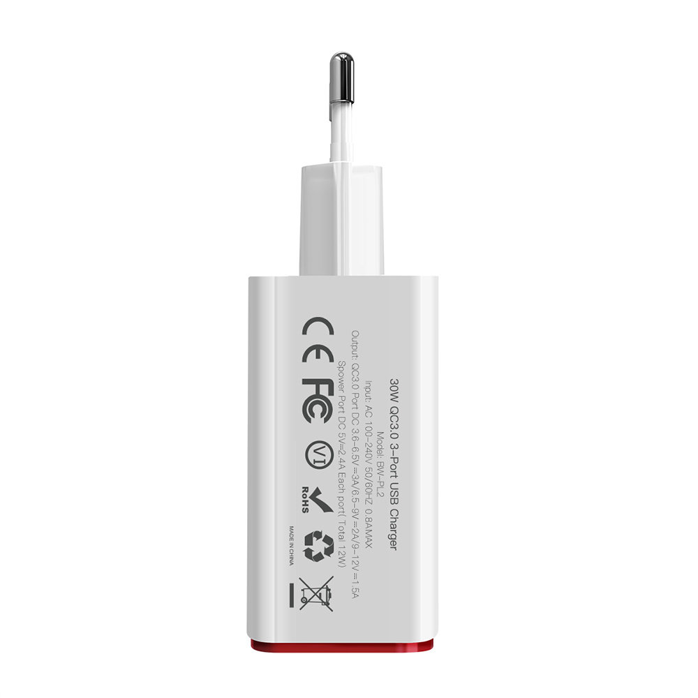BlitzWolf BlitzWolf BW-PL2 3-poort USB Multi Lader Quick Charge - Wit BlitzWolf BlitzWolf BW-PL2 3-poort USB Multi Lader Quick Charge - Wit