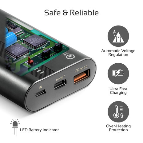 Promate Promate Powertank-10 10.000 mAh USB-C PD Zwart Promate Promate Powertank-10 10.000 mAh USB-C PD Zwart