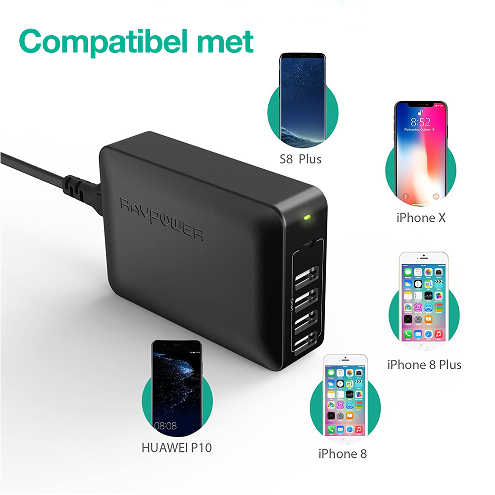 RAVPower RAVPower PD 60W 5-Port lader - RP-PC059 RAVPower RAVPower PD 60W 5-Port lader - RP-PC059