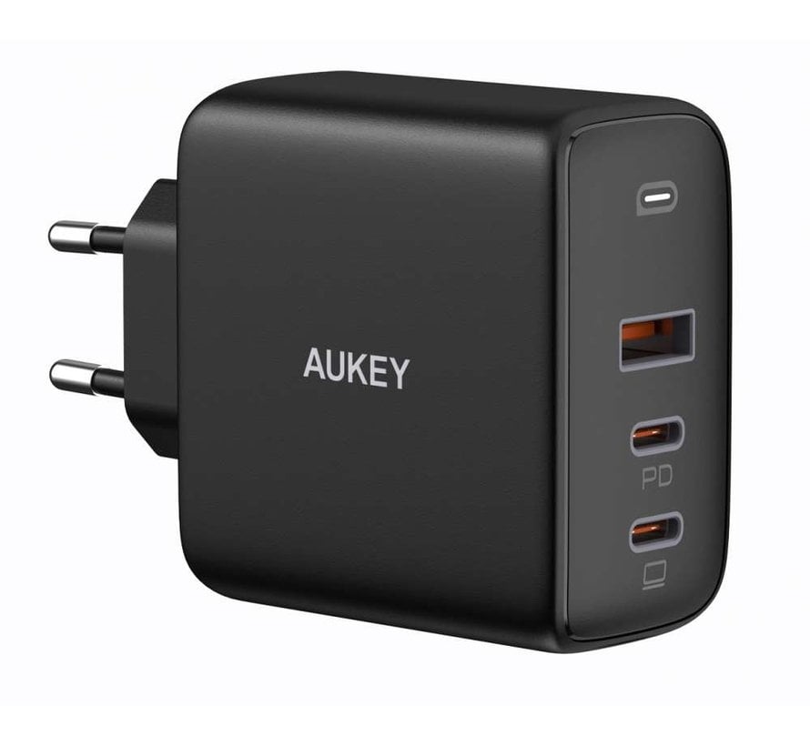Aukey PA-B6S USB / Dual USB-C Power Delivery Thuislader - Zwart