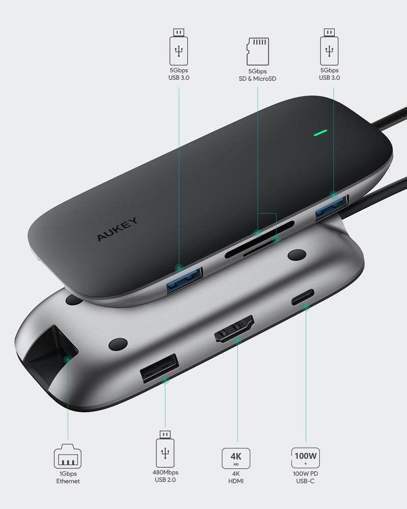 Aukey Aukey Unity Series 8-in-1 USB C Hub with Ethernet port - CBC71 Aukey Aukey Unity Series 8-in-1 USB C Hub with Ethernet port - CBC71