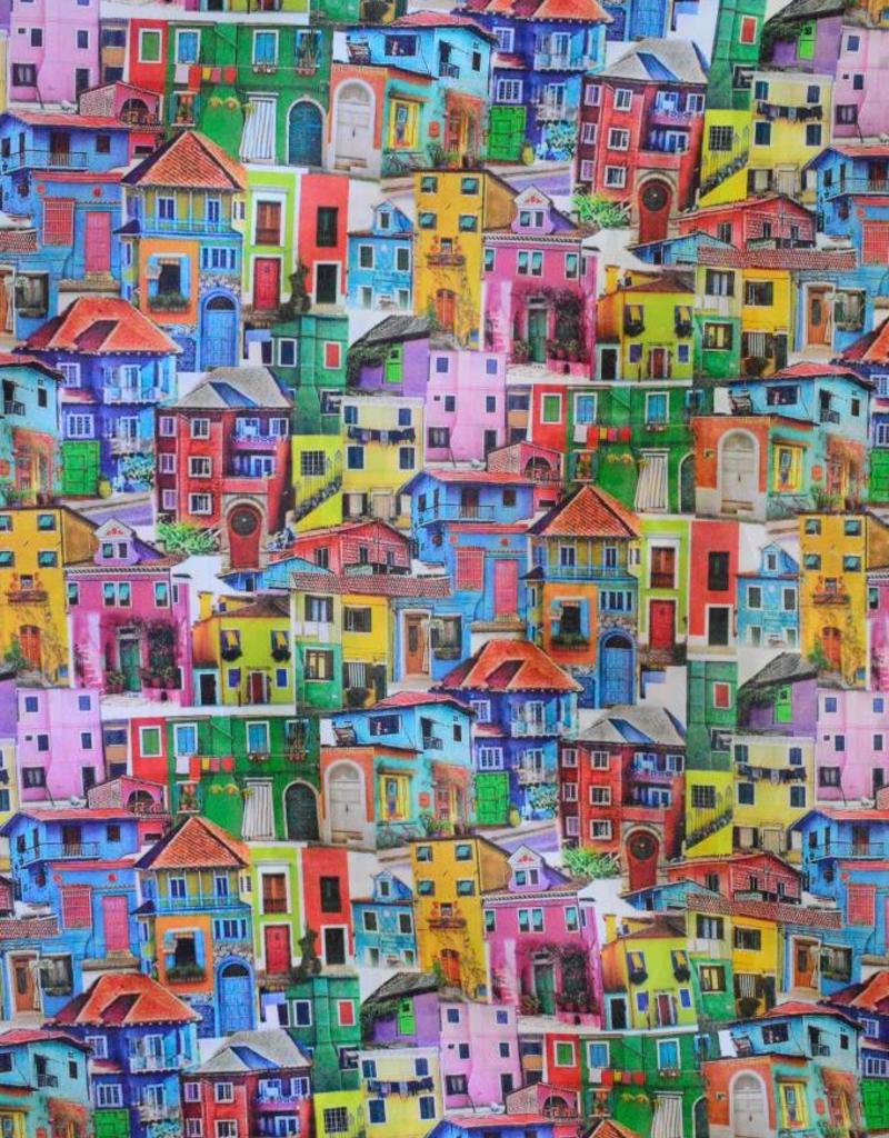 Colourful Houses extra brede decoratiestof