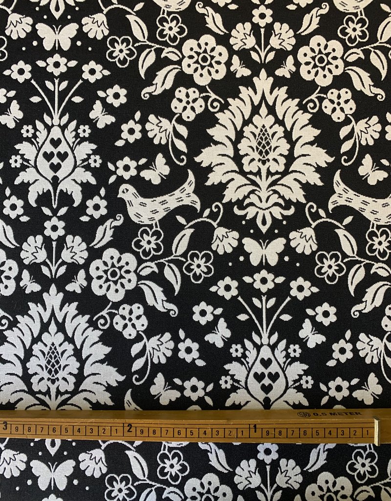 Französische Lilie & Taube Jacquard-Stoff  Zwart & Wit