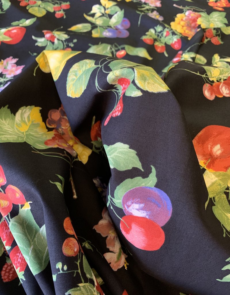 Äpfel & Birnen Schwarzer Dekostoff Baumwolle