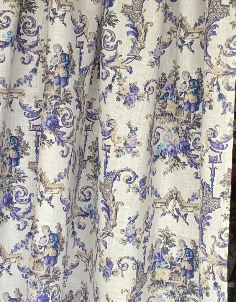 Decoratiestof blauwe Toile de jouy in 100% linnen