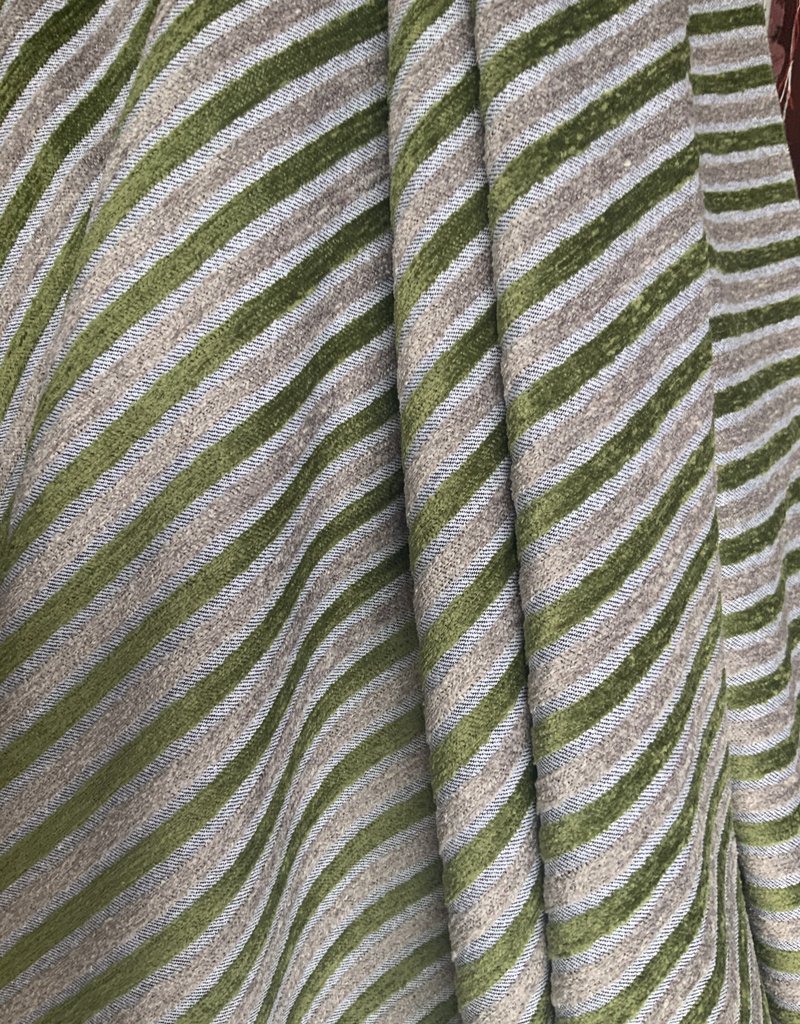Gobelin Chenille gestreept groen/linnen kleur