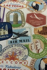 Welt Briefmarken Deko Stoff Leinenoptik