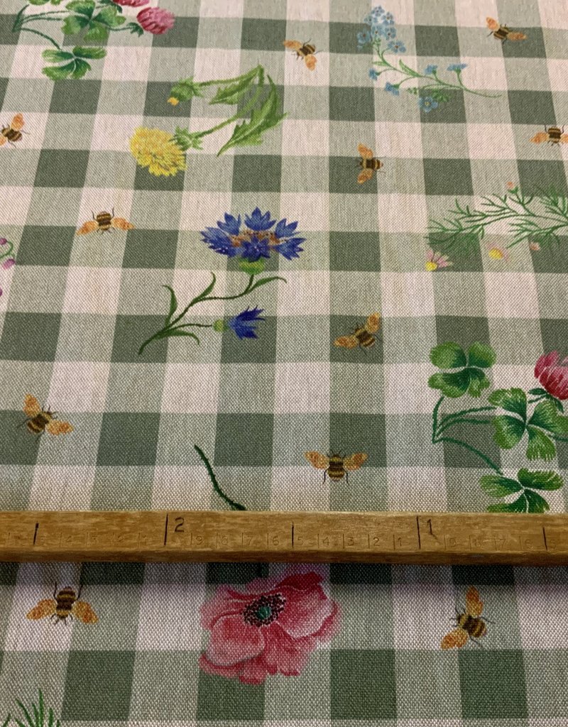 Blumen und Bienen deko stoff Leinenoptik