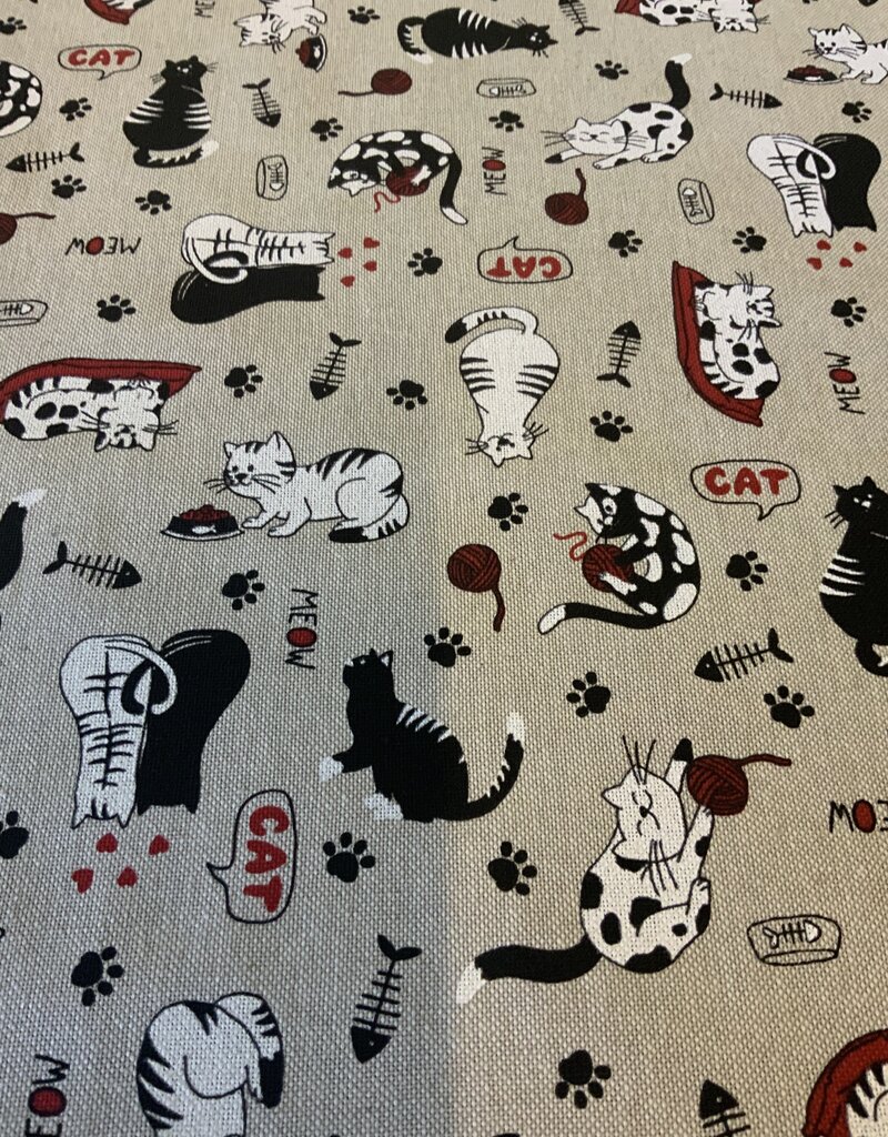 Katten deco stof Linnenlook