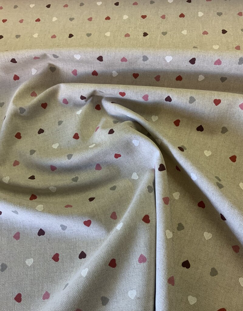 Kleine hartjes deco stof Linnenlook