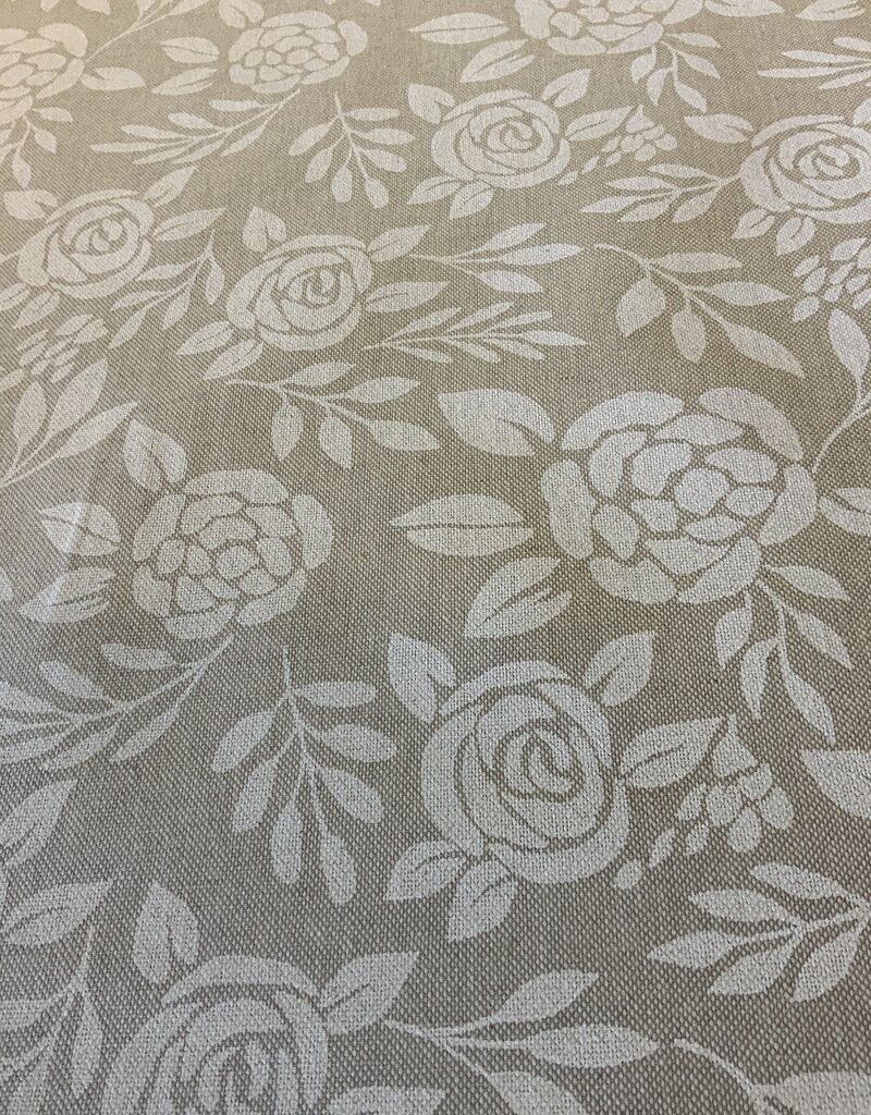 Roos silhouetprint deco stof Linnenlook (damast look-alike)
