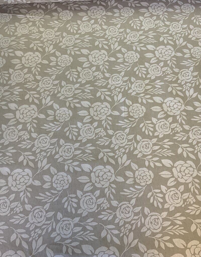 Roos silhouetprint deco stof Linnenlook (damast look-alike)