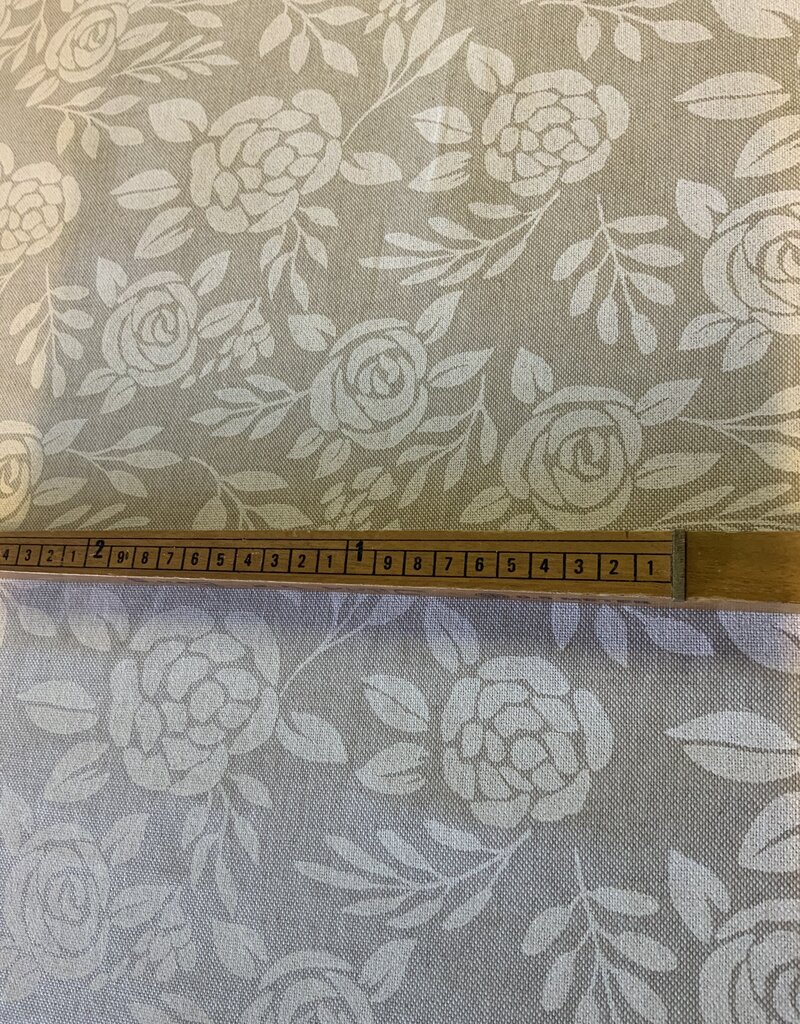 Roos silhouetprint deco stof Linnenlook (damast look-alike)