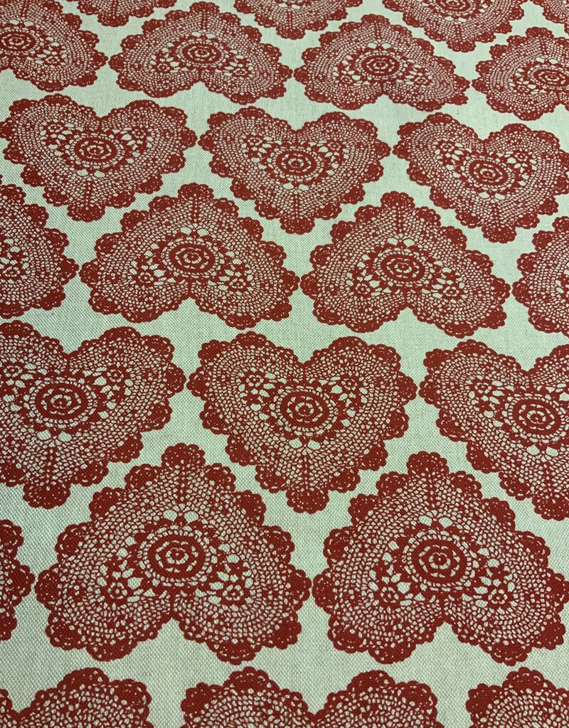 Borduurwerk met harten deco stof Linnenlook