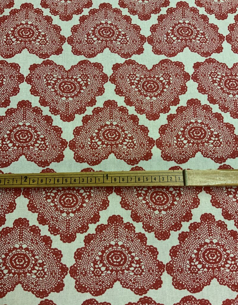 Stickerei mit Herzen deko Stoff Leinenoptik