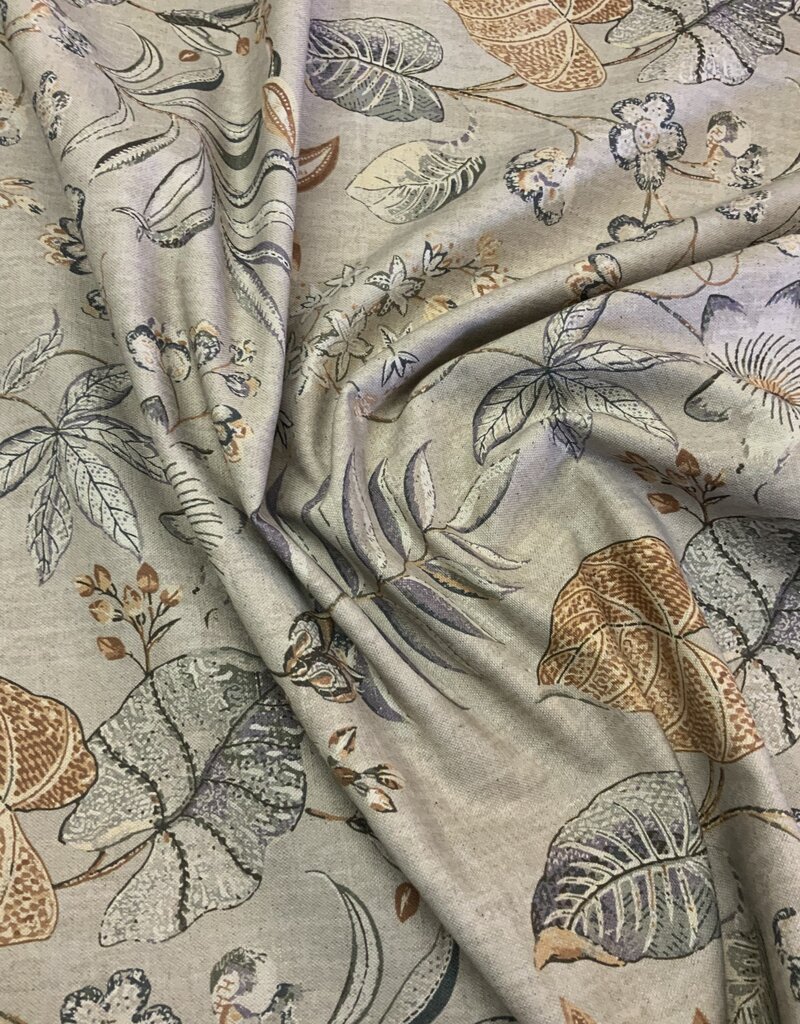 Botanisch naturel deco stof Linnenlook