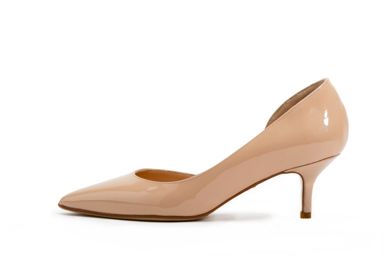 Cara Rosa Positano dorsay pump in nude patent leather with a low heel