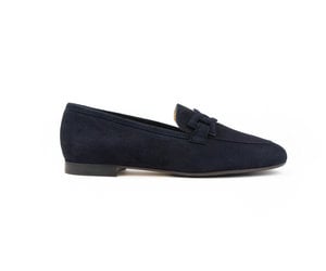 women in navy blue suede leather 