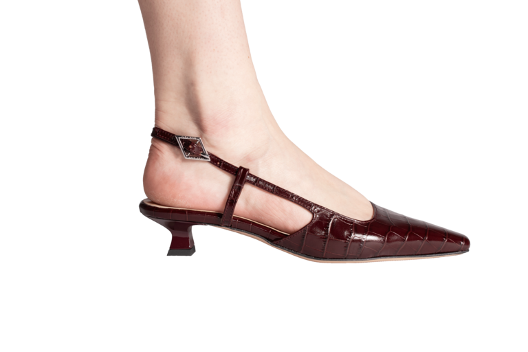 LAURA - SLINGBACK KITTEN HEEL - BURGUNDY CROCO