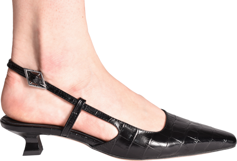 LAURA - SLINGBACK KITTEN HEEL - ZWART CROCO