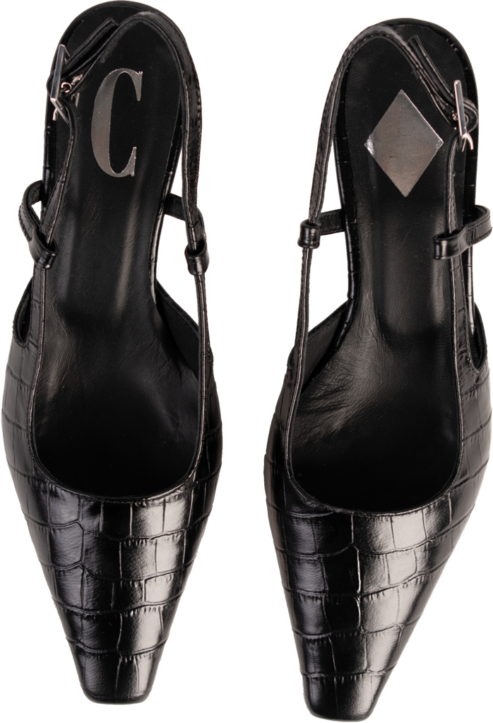 LAURA - SLINGBACK KITTEN HEEL - ZWART CROCO