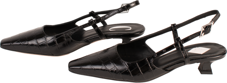 LAURA - SLINGBACK KITTEN HEEL - ZWART CROCO