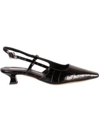 LAURA - SLINGBACK KITTEN HEEL - ZWART CROCO
