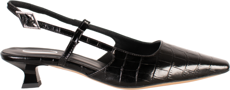 LAURA - SLINGBACK KITTEN HEEL - ZWART CROCO