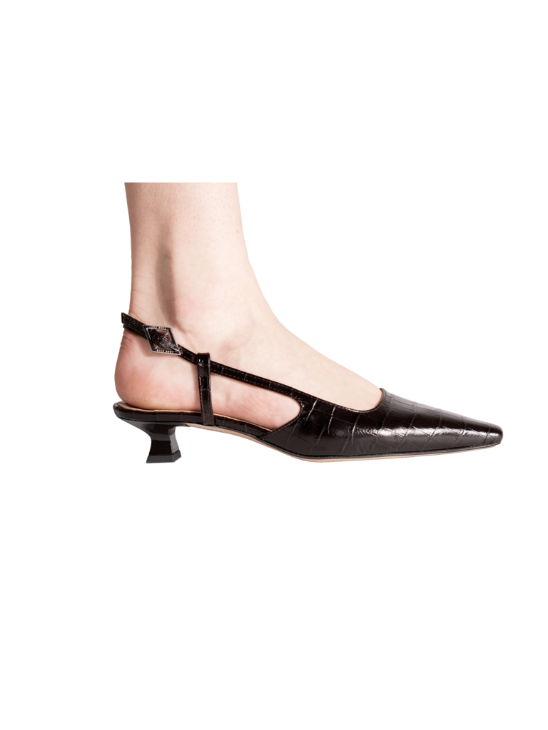 LAURA - SLINGBACK KITTEN HEEL - DARK BROWN CROCO