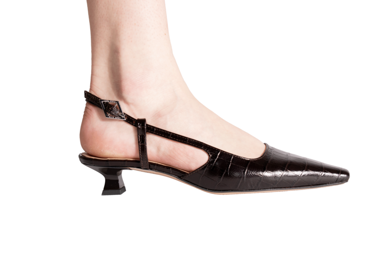 LAURA - SLINGBACK KITTEN HEEL - DARK BROWN CROCO