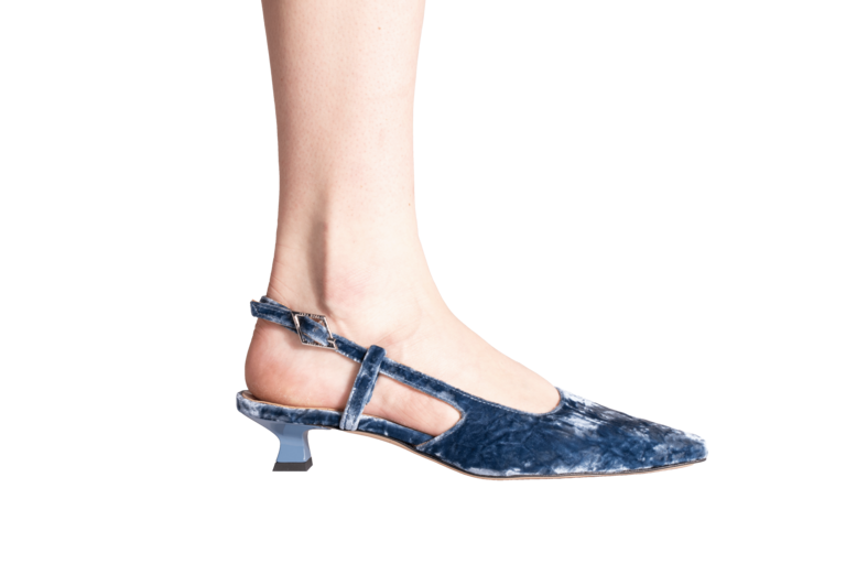 LAURA - SLINGBACK KITTEN HEEL - JEANS FLUWEEL