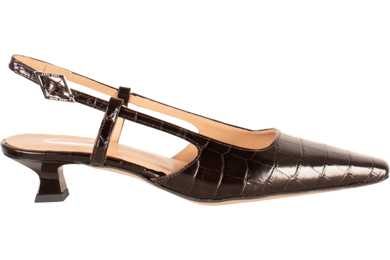 LAURA - SLINGBACK KITTEN HEEL - DARK BROWN CROCO