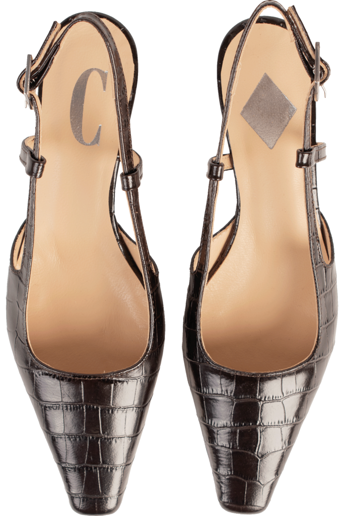 LAURA - SLINGBACK KITTEN HEEL - DARK BROWN CROCO