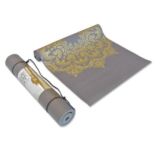 Love Generation Yogamat Mandala - 4mm - Warm Grijs met Gouden Print
