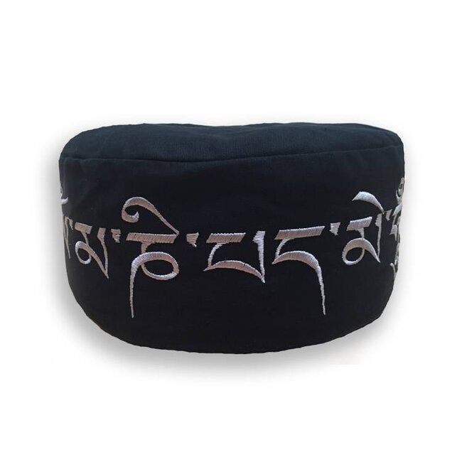 Love Generation Mantra Meditation Cushion - Black with Grey Embroidery