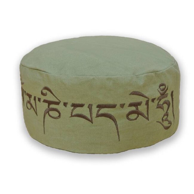 Love Generation Mantra Meditation Cushion - Olive Green with Dark Green Embroidery