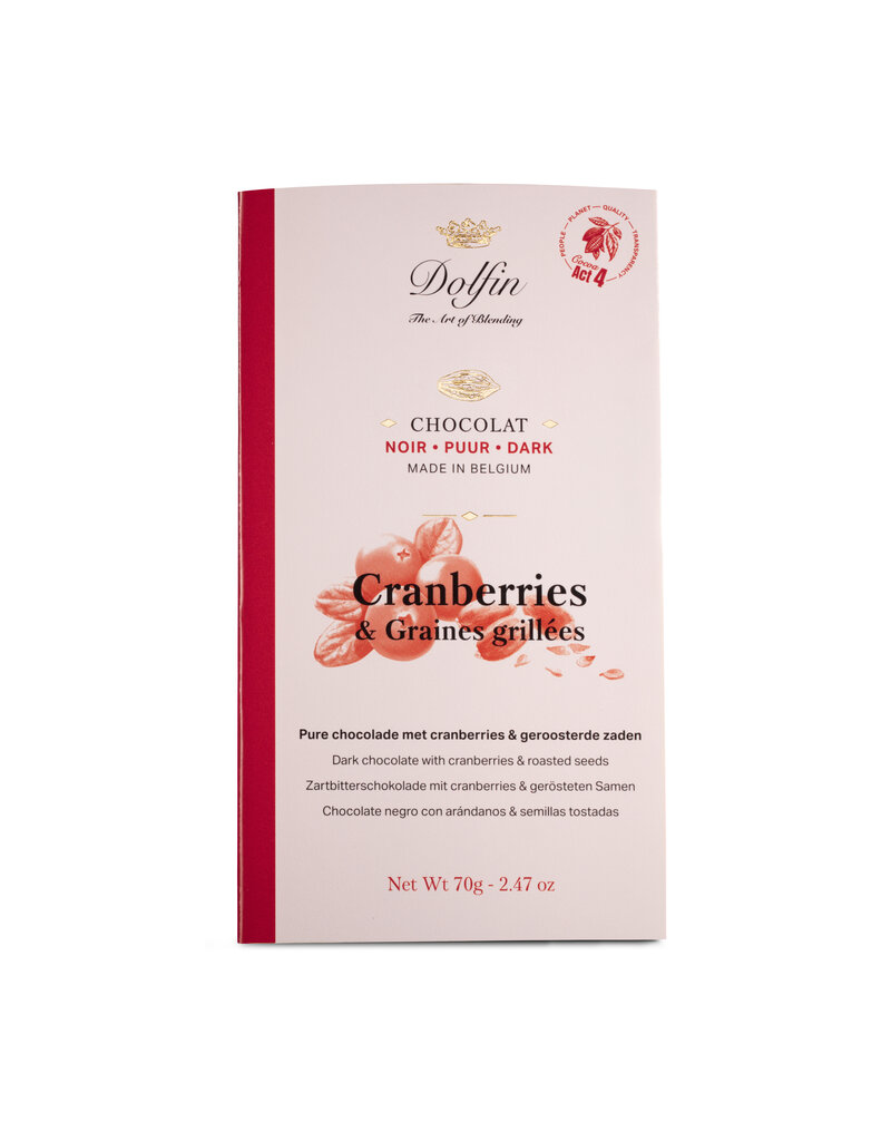 Dolfin CHOCOLAT NOIR - CRANBERRIES & GRAINES GRILLÉES - 70g