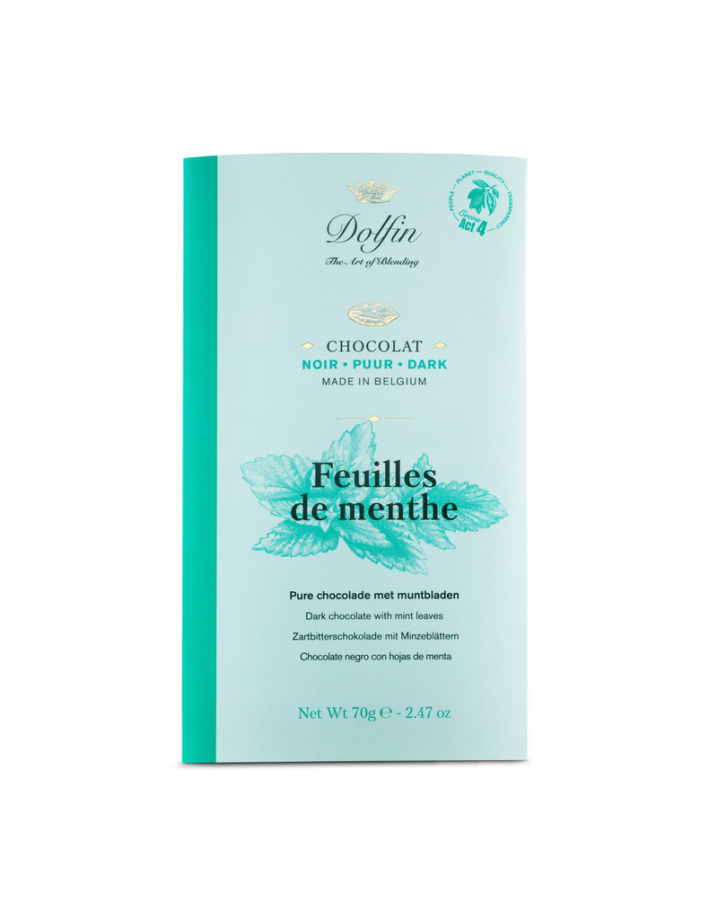 Dolfin CHOCOLAT NOIR - 60% FEUILLES DE MENTHE - 70g DOLFIN