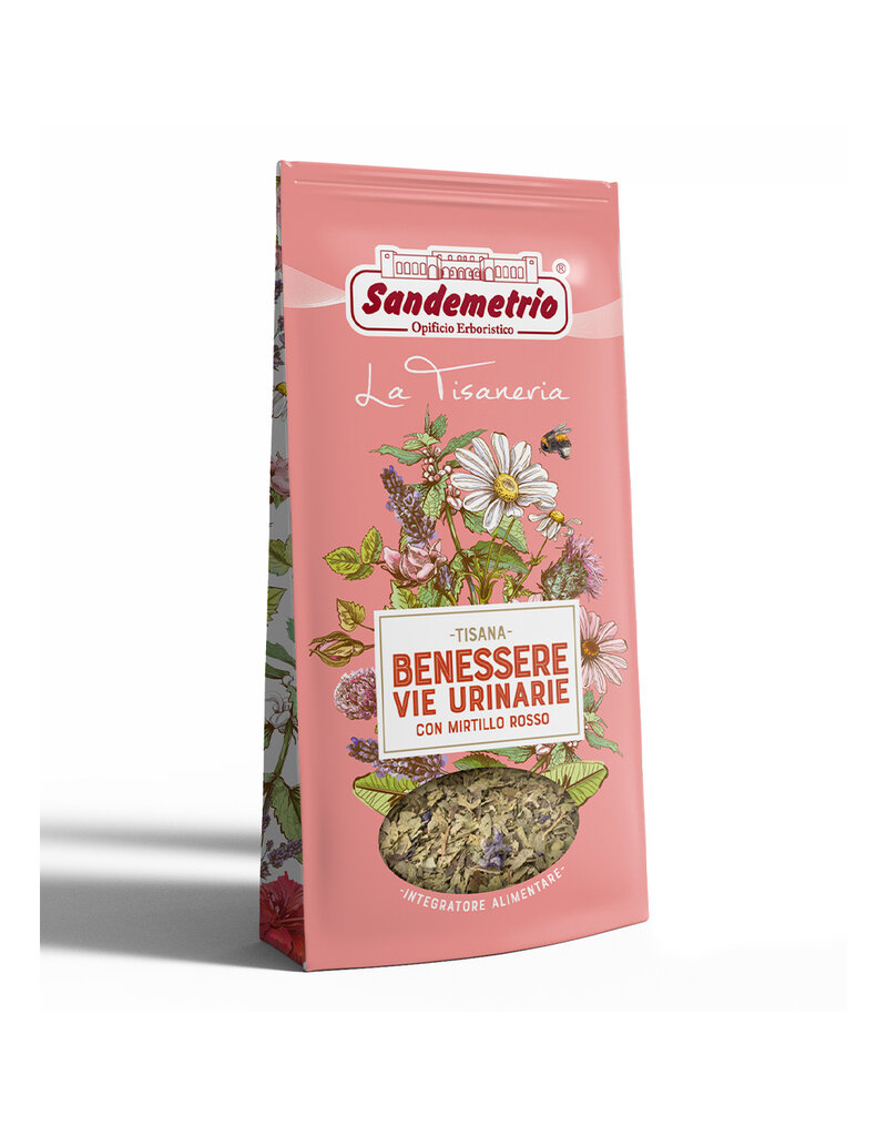 Sandemetrio Losse Thee - 100G - URINAIRE WELLNESS THEE MET RODE BOSBES (Tisana benessere vie urinarie mirtillo) BIOLOGISCH - SANDEMETRIO